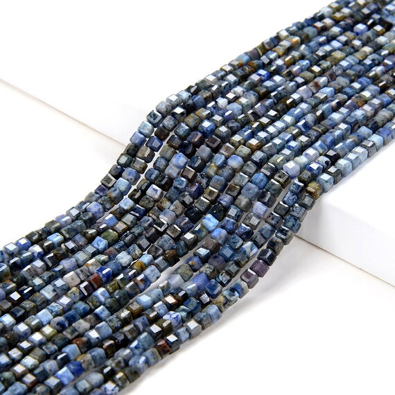 2mm Natural Dumortierite Gemstone Grade A Micro Faceted Diamond Cut Cube Loose Beads (p43)