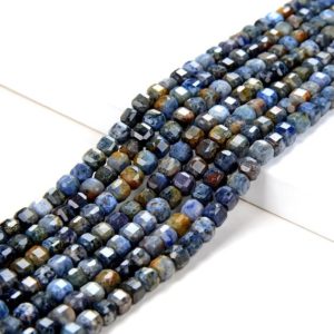 Shop Dumortierite Faceted Beads! 4MM Natural Dumortierite Gemstone Grade A Micro Faceted Diamond Cut Cube Loose Beads (P41) | Natural genuine faceted Dumortierite beads for beading and jewelry making.  #jewelry #beads #beadedjewelry #diyjewelry #jewelrymaking #beadstore #beading #affiliate #ad
