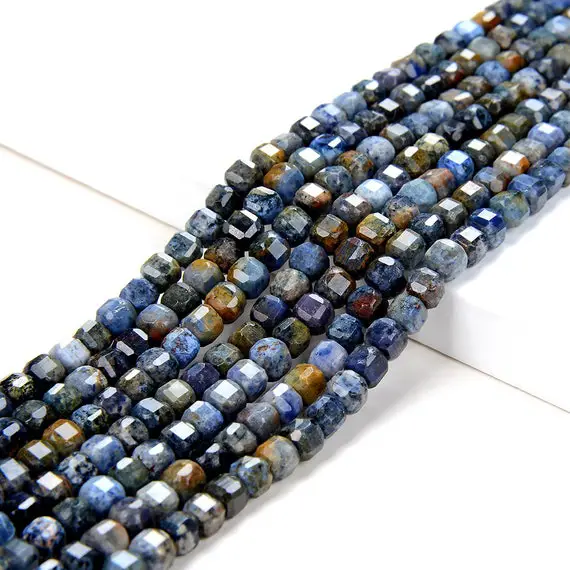 4mm Natural Dumortierite Gemstone Grade A Micro Faceted Diamond Cut Cube Loose Beads (p41)