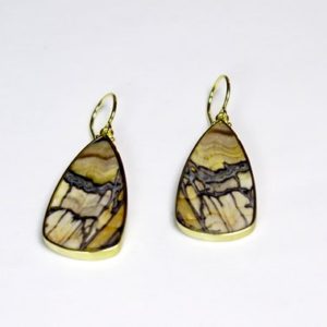 Shop Petrified Wood Earrings! Earrings with petrified wood, 750 gold, 18 ct yellow gold | Natural genuine Petrified Wood earrings. Buy crystal jewelry, handmade handcrafted artisan jewelry for women.  Unique handmade gift ideas. #jewelry #beadedearrings #beadedjewelry #gift #shopping #handmadejewelry #fashion #style #product #earrings #affiliate #ad