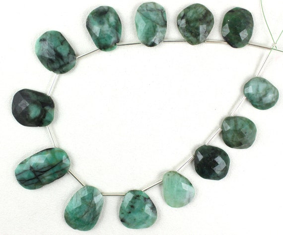 13 Pieces Natural Green Emerald Gemstone , Polished Faceted Nuggets Shape Size 15x19-18x30 Mm May Birthstone Gems Making Jewelry