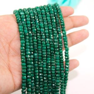 Shop Emerald Beads! Emerald Corundum Faceted Rondelle Beads Green Emerald Rondelle Beads Faceted 4-5 mm Emerald Beads Green Emerald Beads Strand | Natural genuine beads Emerald beads for beading and jewelry making.  #jewelry #beads #beadedjewelry #diyjewelry #jewelrymaking #beadstore #beading #affiliate #ad