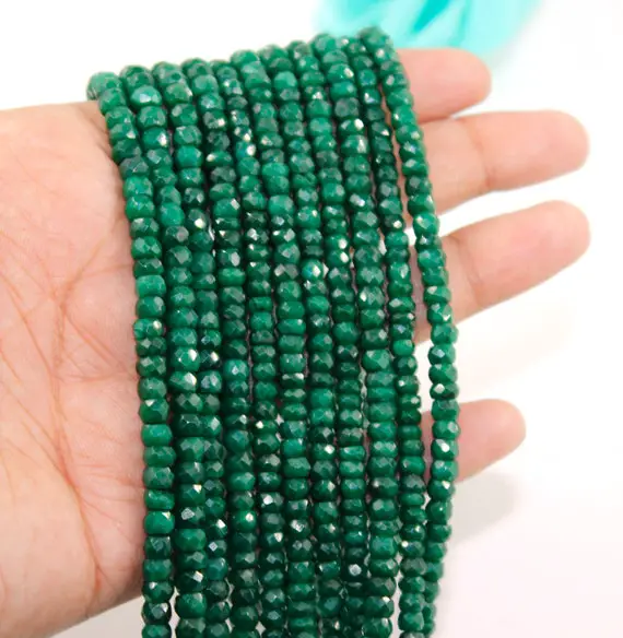 Emerald Corundum Faceted Rondelle Beads Green Emerald Rondelle Beads Faceted 4-5 Mm Emerald Beads Green Emerald Beads Strand
