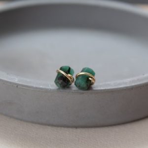 Natural Emerald Earrings, Deep Green Emerald Stud Earrings, Gemstone Studs, Dark Green Earrings, May Birthstone Earrings | Natural genuine Gemstone earrings. Buy crystal jewelry, handmade handcrafted artisan jewelry for women.  Unique handmade gift ideas. #jewelry #beadedearrings #beadedjewelry #gift #shopping #handmadejewelry #fashion #style #product #earrings #affiliate #ad