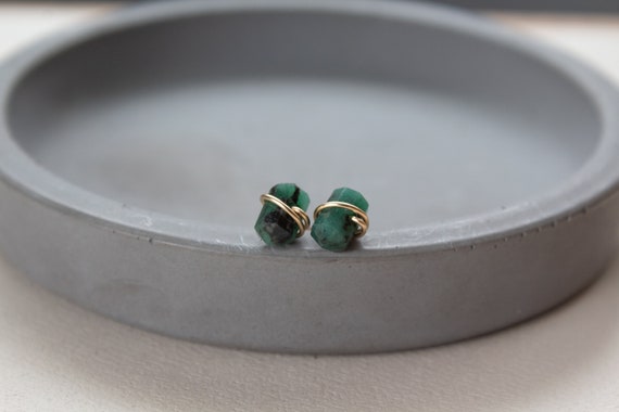 Natural Emerald Earrings, Deep Green Emerald Stud Earrings, Gemstone Studs, Dark Green Earrings, May Birthstone Earrings