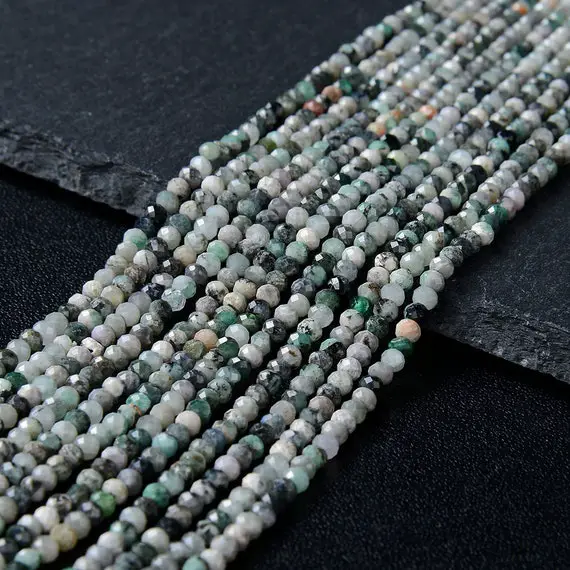 3x2mm Natural Emerald Gemstone Grade A Micro Faceted Rondelle Loose Beads (p35)