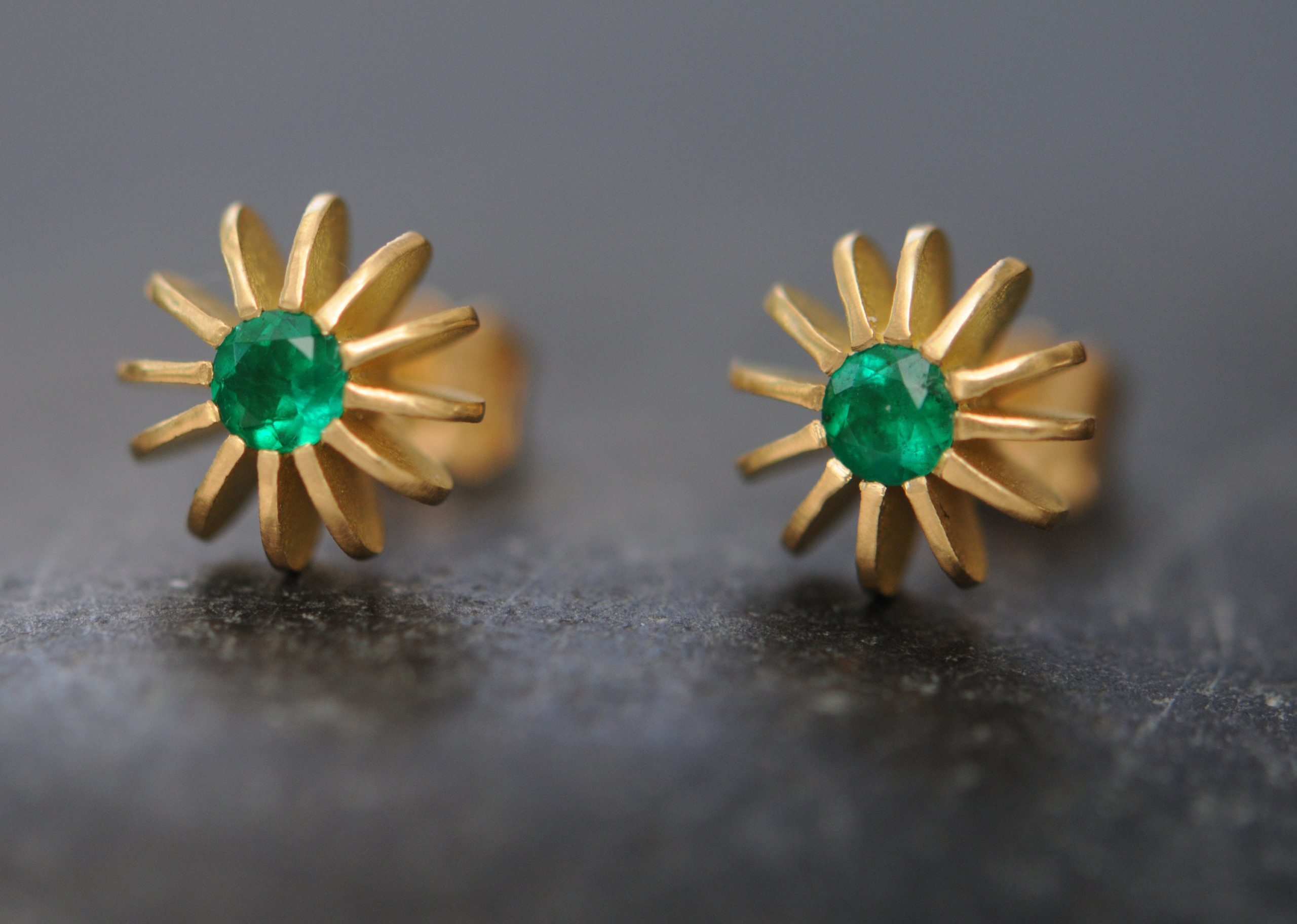 Emerald Stud Earrings In 18k Gold, Christmas Gift For Her, Sea Urchin Stud Earrings