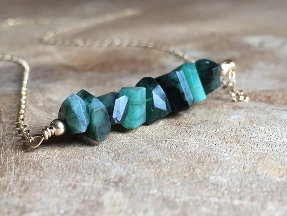 Genuine Emerald Necklace, Raw Emerald Necklace, May Birthstone Necklace, Emerald And Silver Necklace, Gift For Mom