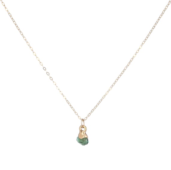 Raw Emerald Necklace, Gold Filled, May Birthstone, Raw Gemstone Crystal Pendant, Taurus, Whimsigoth • 24k Dip • Handmade