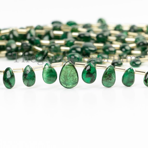 Natural Emerald Pear Briolettes, 4x6-7x11mm Emerald Pear Beads, Smooth Emerald Beads, Emerald Gemstone, Emerald Strand, Side Drill Beads