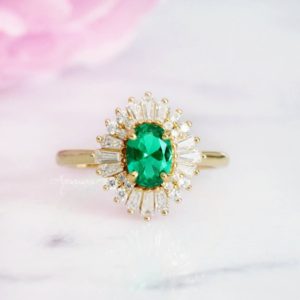 Victoria Emerald Ring- 14K Gold Vermeil Art Deco Engagement Ring For Women- Promise Ring- May Birthstone- Anniversary Birthday Gift For Her | Natural genuine Gemstone jewelry. Buy handcrafted artisan wedding jewelry.  Unique handmade bridal jewelry gift ideas. #jewelry #beadedjewelry #gift #crystaljewelry #shopping #handmadejewelry #wedding #bridal #jewelry #affiliate #ad