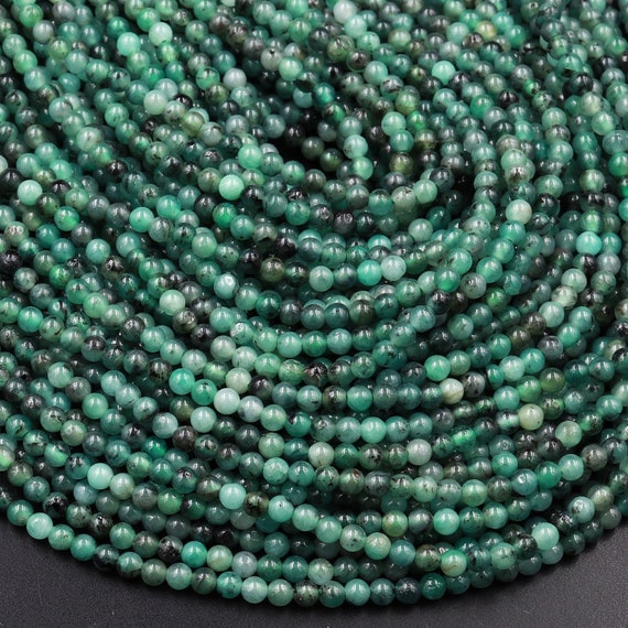 Real Genuine 100% Natural Green Emerald Gemstone Beads 2mm 3mm 4mm 6mm Round Beads May Birthstone 15.5" Strand
