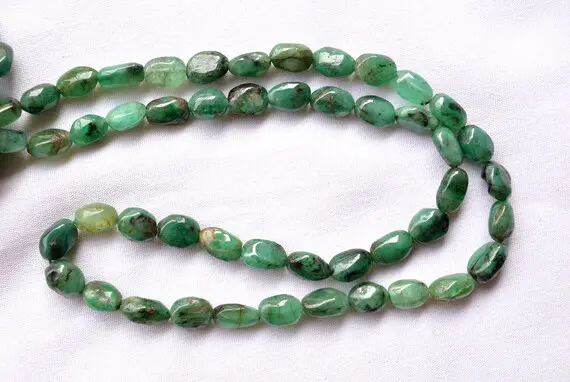 Emerald Tumble Shape Gemstone Beads, 4x7mm To 6x9mm, Natural Emerald Oval Shape Beads, Smooth Emerald Beads, 15 Inch Strand
