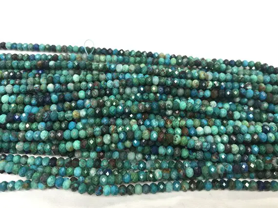 Faceted Chrysocolla Lapis 3mm - 4mm Rondelle Cut Green Blue Loose Gemstone Beads 15inch Jewelry Supply Bracelet Necklace Material Wholesale