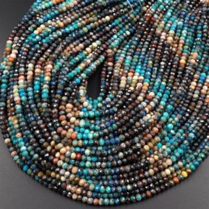 Shop Chrysocolla Beads! Faceted Natural Chrysocolla Azurite Rondelle Beads 4mm Laser Diamond Cut Blue Green Brown Gemstone 15.5" Strand | Natural genuine beads Chrysocolla beads for beading and jewelry making.  #jewelry #beads #beadedjewelry #diyjewelry #jewelrymaking #beadstore #beading #affiliate #ad