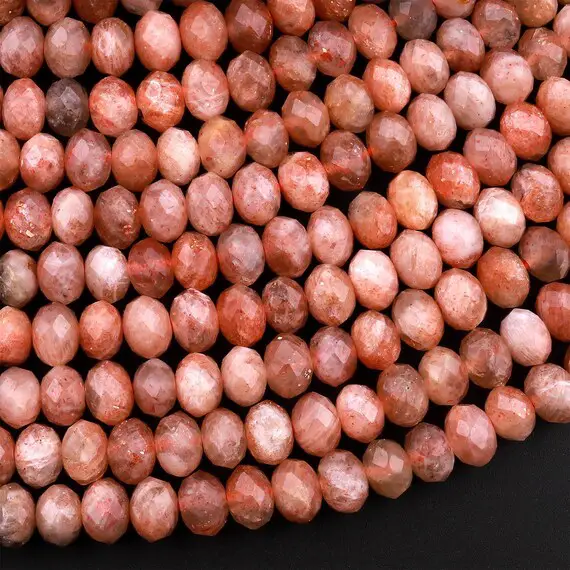Faceted Natural Sunstone Rondelle Beads 4mm 6mm 15.5" Strand