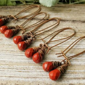 Faceted Red Jasper Earrings, Kidney Earwires, Oxidized Copper, One Pair, Ready to Ship, Please Read Item Details | Natural genuine Red Jasper earrings. Buy crystal jewelry, handmade handcrafted artisan jewelry for women.  Unique handmade gift ideas. #jewelry #beadedearrings #beadedjewelry #gift #shopping #handmadejewelry #fashion #style #product #earrings #affiliate #ad