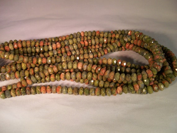 Faceted Unakite Rondelle Beads 7mm Beautiful! 16 Inch Stings