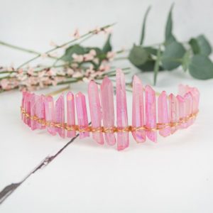 Shop Crystal Crowns & Tiaras! Fairy Crown, Pink Quartz Crystal Crown, Prom Tiara, Elven Tiara, Festival Fashion, Pink Wedding Headpiece, Fairytale Wedding Crown, Faery | Shop jewelry making and beading supplies, tools & findings for DIY jewelry making and crafts. #jewelrymaking #diyjewelry #jewelrycrafts #jewelrysupplies #beading #affiliate #ad