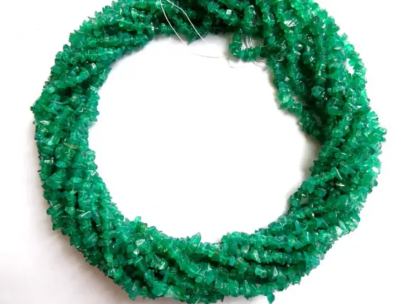 Fine Quality 34" Long Natural Green Onyx Chips Beads,  Uncut Beads  ,4 To 5 Mm,  Green Onyx Polished Smooth Beads