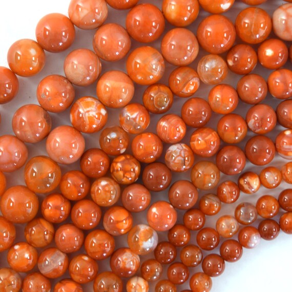Orange Fire Agate Round Beads Gemstone 15" Strand 6mm 8mm 10mm
