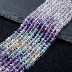 Shop Fluorite Beads! 2MM Natural Fluorite Gemstone Multi Color Grade AAA Micro Faceted Round Beads 15 inch Full Strand (80009339-P26) | Natural genuine beads Fluorite beads for beading and jewelry making.  #jewelry #beads #beadedjewelry #diyjewelry #jewelrymaking #beadstore #beading #affiliate #ad