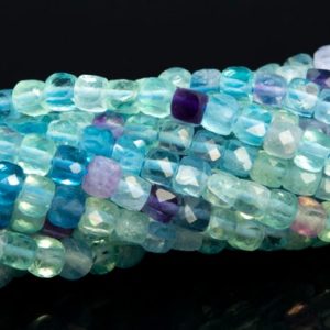 Shop Fluorite Faceted Beads! 4MM Multicolor Fluorite Beads Faceted Cube Grade AAA Genuine Natural Gemstone Loose Beads 15"/7.5" Bulk Lot Options (111758) | Natural genuine faceted Fluorite beads for beading and jewelry making.  #jewelry #beads #beadedjewelry #diyjewelry #jewelrymaking #beadstore #beading #affiliate #ad