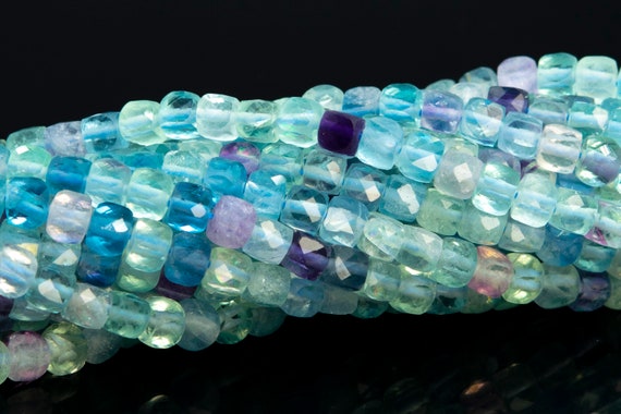 4mm Multicolor Fluorite Beads Faceted Cube Grade Aaa Genuine Natural Gemstone Loose Beads 15"/7.5" Bulk Lot Options (111758)