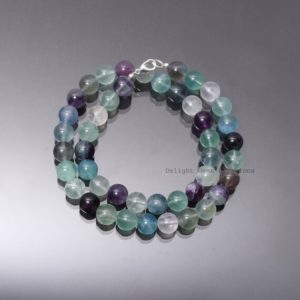 Shop Fluorite Necklaces! Genuine Colorful fluorite beaded necklaces-10mm-10.5mm smooth round gemstone necklace-necklaces for her-wedding gifts-Christmas gift for her | Natural genuine Fluorite necklaces. Buy handcrafted artisan wedding jewelry.  Unique handmade bridal jewelry gift ideas. #jewelry #beadednecklaces #gift #crystaljewelry #shopping #handmadejewelry #wedding #bridal #necklaces #affiliate #ad