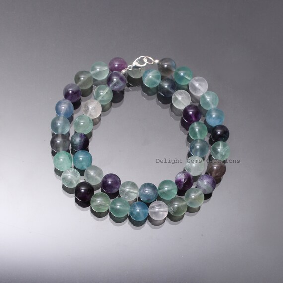 Genuine Colorful Fluorite Beaded Necklaces-10mm-10.5mm Smooth Round Gemstone Necklace-necklaces For Her-wedding Gifts-christmas Gift For Her