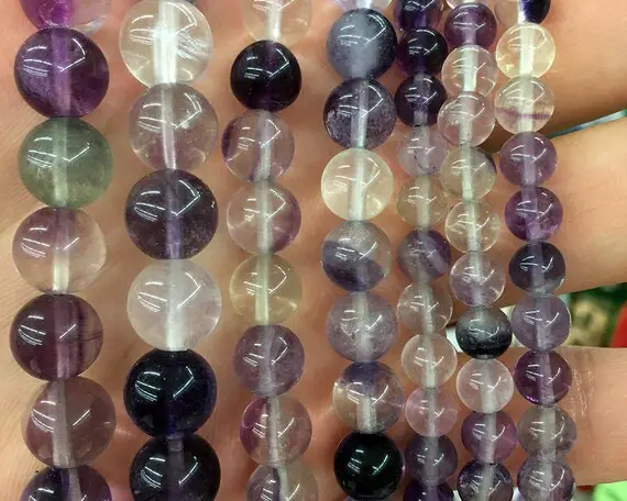 Purple Fluorite Beads, Natural Gemstone Beads, Round Stone Beads 6mm 8mm 10mm 12mm 15''