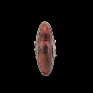 Shop Petrified Wood Rings! Fred Harvey era petrified wood ring, Navajo-made Native American, long statement ring, vintage 1930s, size 5 1/4 | Natural genuine Petrified Wood rings, simple unique handcrafted gemstone rings. #rings #jewelry #shopping #gift #handmade #fashion #style #affiliate #ad