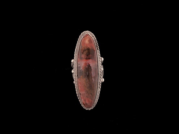 Fred Harvey Era Petrified Wood Ring, Navajo-made Native American, Long Statement Ring, Vintage 1930s, Size 5 1/4