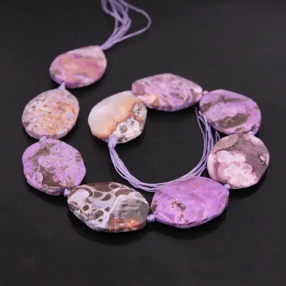 Full Strand,9-10pcs Beautiful Purple Raw Ocean Jasper Faceted Slab Loose Beads,natural Stone Jasper Cut Slice Nugget Pendants Craft Bulk