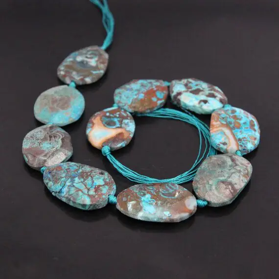 Full Strand,9-11pcs Faceted Slab Loose Beads Blue Ocean Jasper,raw Natural Stone Jasper Cut Slice Nugget Pendants Craft Bulk