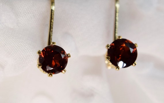 Garnet Earrings, Gold Filled 4mm Genuine Gemstones, Set In Gold Filled Lever Back Earrings