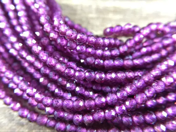 2mm Purple Garnet Beads Micro Faceted Round Garnet Beads Natural Tiny Small Garnet Crystal Gemstone Beads Jewelry Beads 15.5" Full Strand