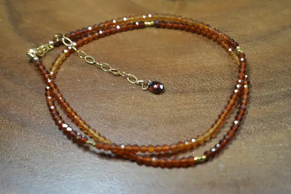 Delicate Hessonite Garnet Necklace In 14k Gold Fill // January Birthstone // 2nd Anniversary // Garnet Beaded Necklace // Natural Garnet