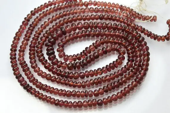 8 Inches Strand, Natural Mozambique Garnet Smooth Rondelles. Size 4-5.5mm