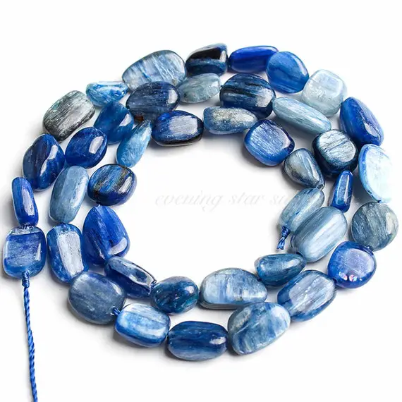 Gemstone Beads, Genuine Blue Kyanite Tumbled Pebble 15” Strand Freeform Irregular Smooth Wholesale Diy Jewelry Bracelet Necklace Mala