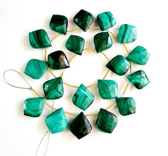 Gemstone Natural Malachite Faceted Fancy Shape Briolette's 10 Pieces Size -14x17 Mm Approx. | Fancy Briolette For Jewelry Setting [msku 34]