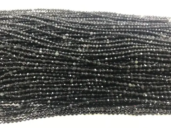 Genuine Faceted Black Obsidian 2mm - 4mm Round Cut Natural Gemstone Grade Loose Beads 15 Inch Jewelry Bracelet Necklace Material Supply