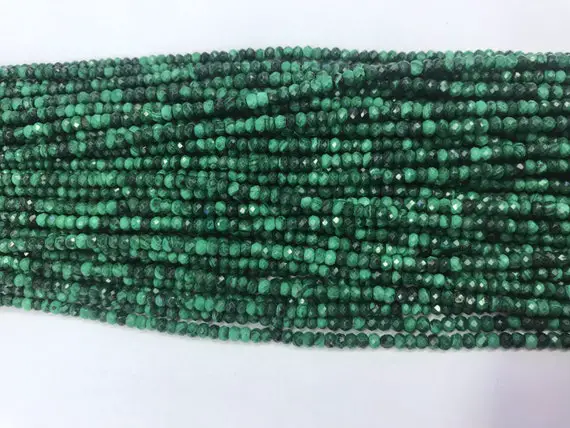 Genuine Faceted Malachite 2mm - 4mm Rondelle Cut Natural Green Loose Gemstone Gradea Beads 15 Inch Jewelry Bracelet Necklace Material Supply