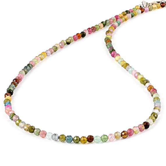 Genuine Multi Tourmaline Necklace,beaded Tourmaline Jewelry,round Faceted Tourmaline Gift,watermelon Tourmaline Necklace,multi Shaded Beads