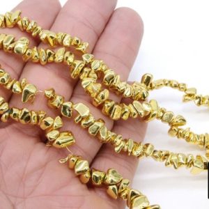 Shop Hematite Chip & Nugget Beads! Gold Hematite Beads, Shimmery Polished Nugget Chip Non Magnetic Beads BS #196, sizes 4~ 11 mm 13.8 inch Strands | Natural genuine chip Hematite beads for beading and jewelry making.  #jewelry #beads #beadedjewelry #diyjewelry #jewelrymaking #beadstore #beading #affiliate #ad