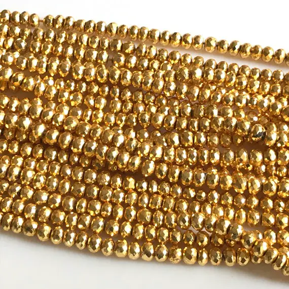 Gold Pyrite Faceted Rondelle Beads, 6mm Wholesale Pyrite Rondelle Beads, Coated Gold Pyrite 6mm Rondelles, 13 Inch Strand, Gds1771