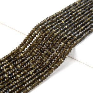 Shop Golden Obsidian Beads! 3X2MM Natural Golden Obsidian Gemstone Grade AAA Bicone Faceted Rondelle Saucer Beads 15.5 inch Full Strand (80009469-P34) | Natural genuine faceted Golden Obsidian beads for beading and jewelry making.  #jewelry #beads #beadedjewelry #diyjewelry #jewelrymaking #beadstore #beading #affiliate #ad
