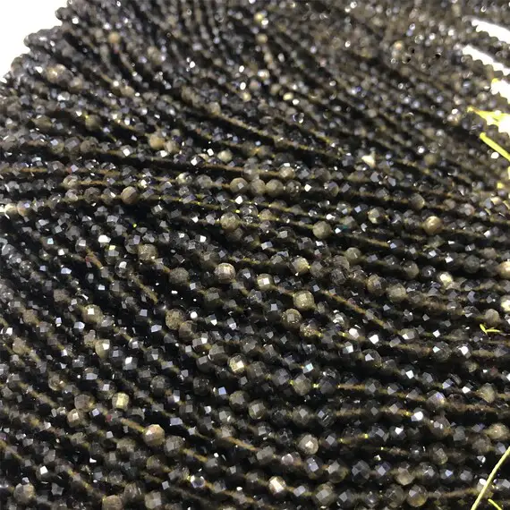 Golden Obsidian Faceted Round Beads,3mm 4mm Tiny Gemstone Beads ,approx 15.5 Inch Strand