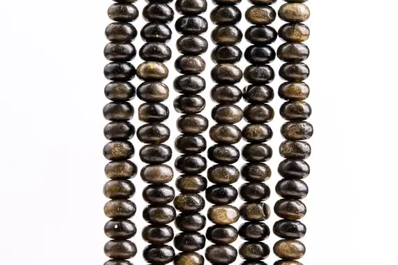 Genuine Natural Golden Obsidian Gemstone Beads 6x4mm Rondelle A Quality Loose Beads (117570)