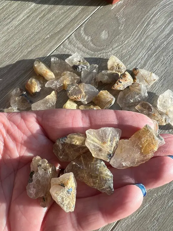 Golden Rutilated Quartz Raw Pocket Stone Healing Crystals Stones Positive Spiritual Awakening 22d9